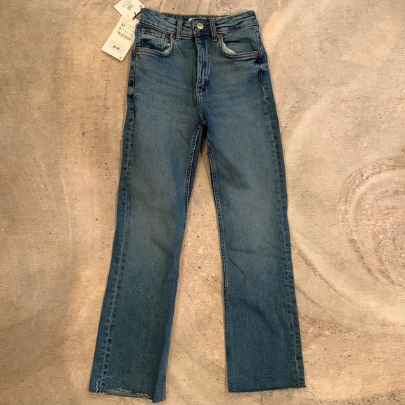 Zara Blue Cropped Flare Jean size 0 NWT - Picture 5 of 7